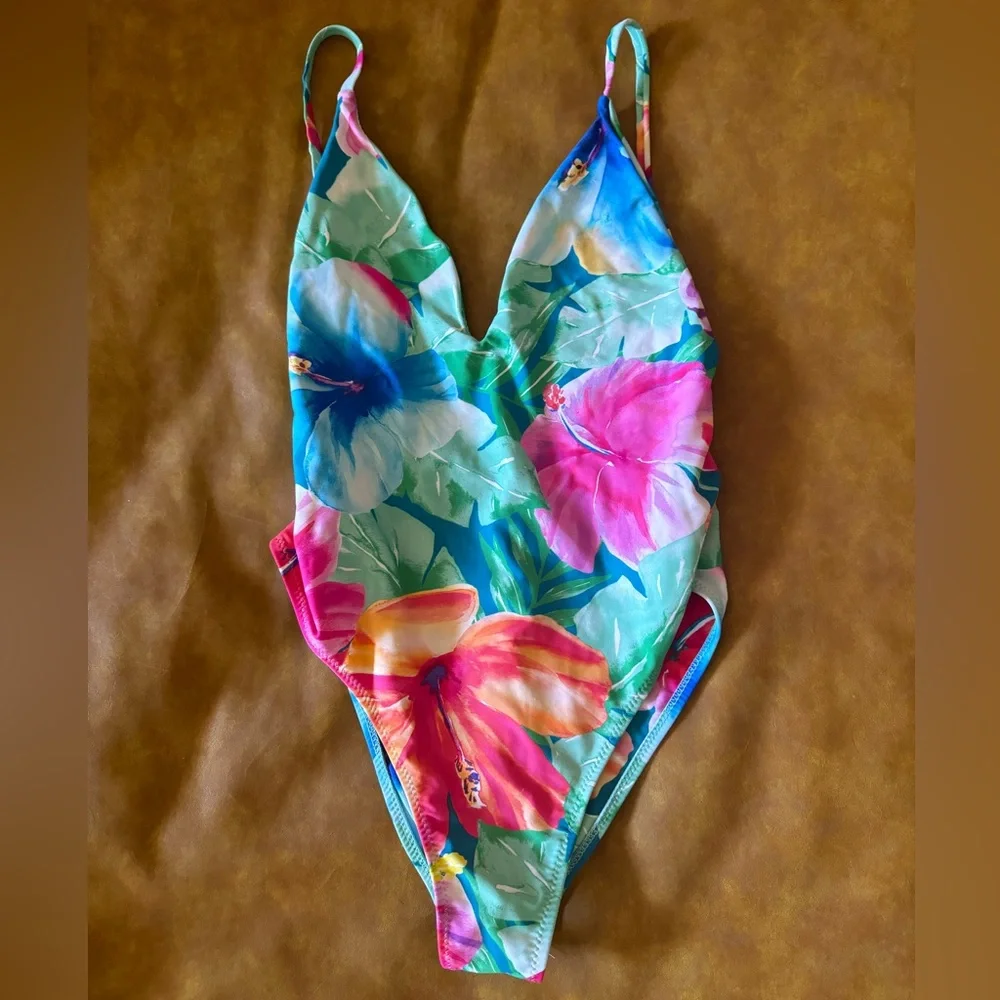 Show Me Your MuMu Tropical Floral One-Piece Swimsuit in Teal, Pink, Blue, Orange - Picture 5 of 9